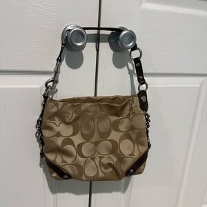 Coach Signature Tan and Brown Shoulder Bag